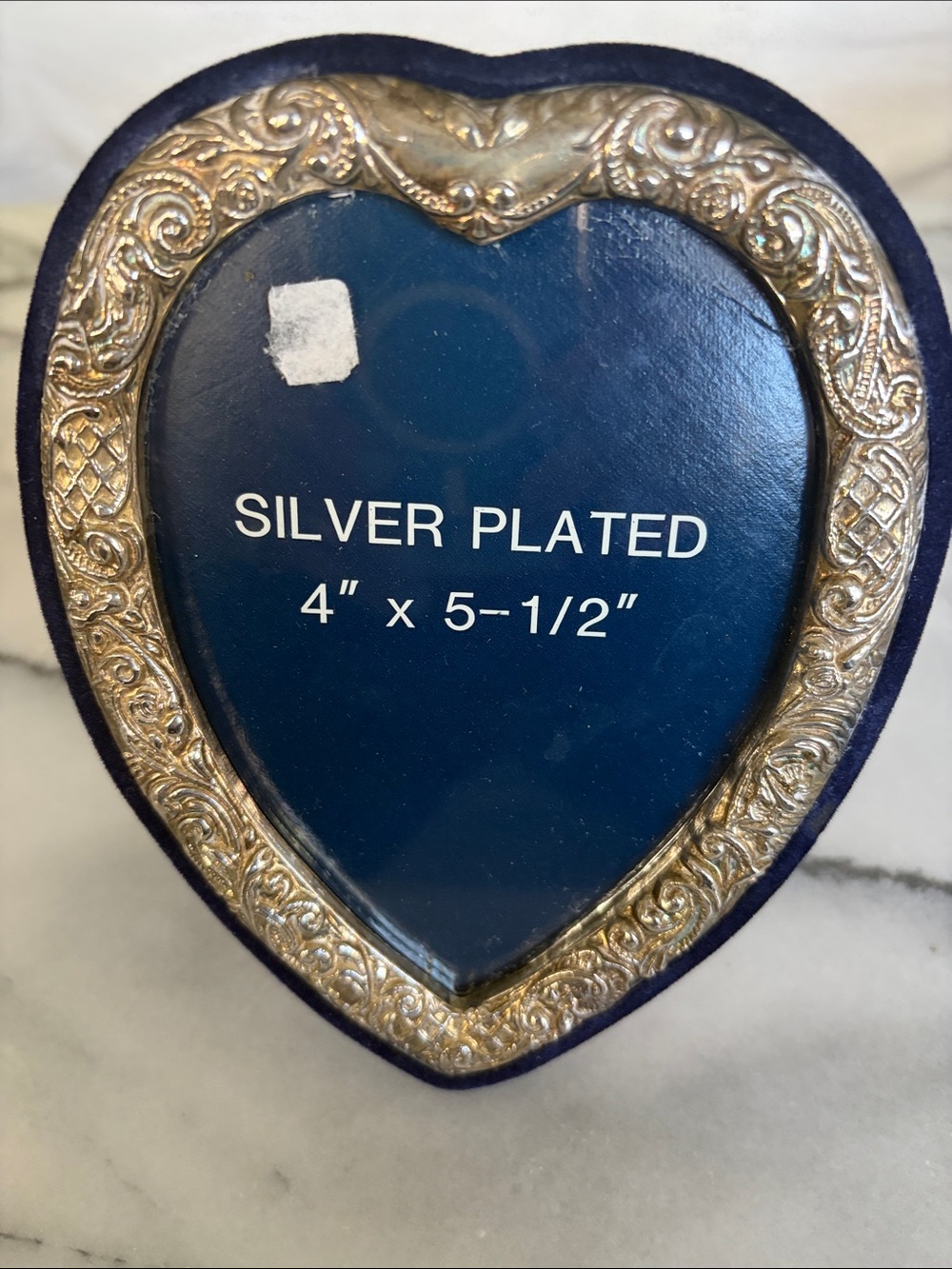 Silver-Plated Heart Photo Frame - Blue Insert New Old Stock